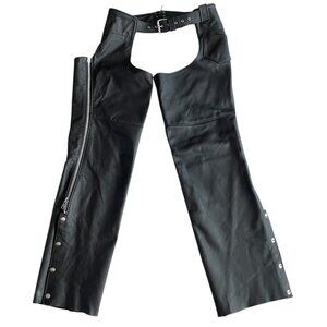 Universal Rider Unisex Black Leather Motorcycle Chaps, Size M   EUC